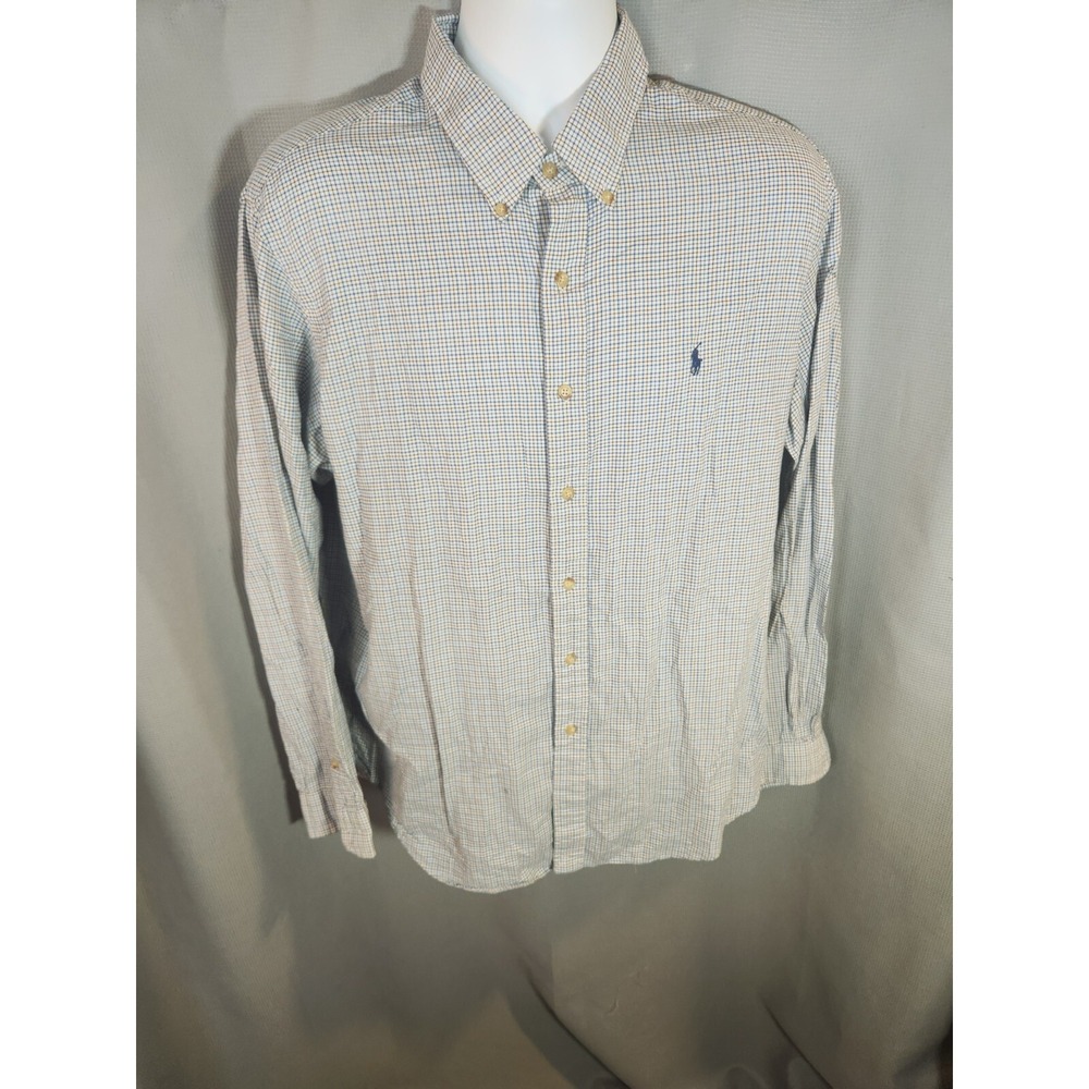 Ralph Lauren Shirt Mens XL Blue Long Sleeve Button Up Classic Fit‎ Plaid